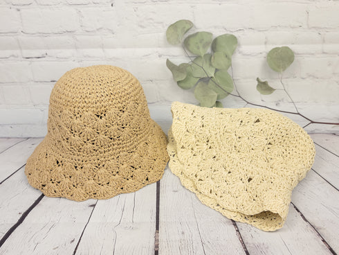 Handmade Crochet Size Adjustable Foldable Straw Bucket Hat