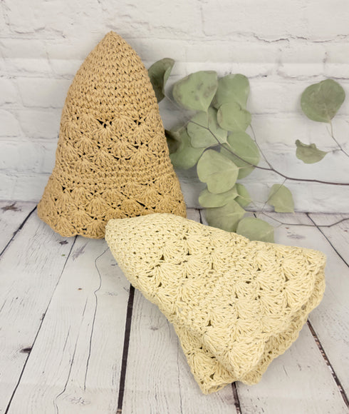 Handmade Crochet Size Adjustable Foldable Straw Bucket Hat