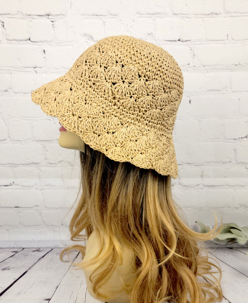 Handmade Crochet Size Adjustable Foldable Straw Bucket Hat