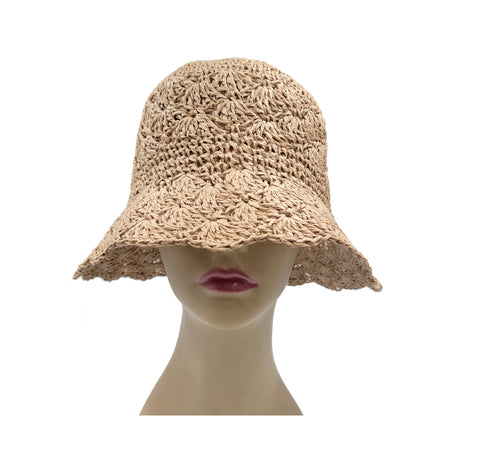 Handmade Crochet Size Adjustable Foldable Straw Bucket Hat