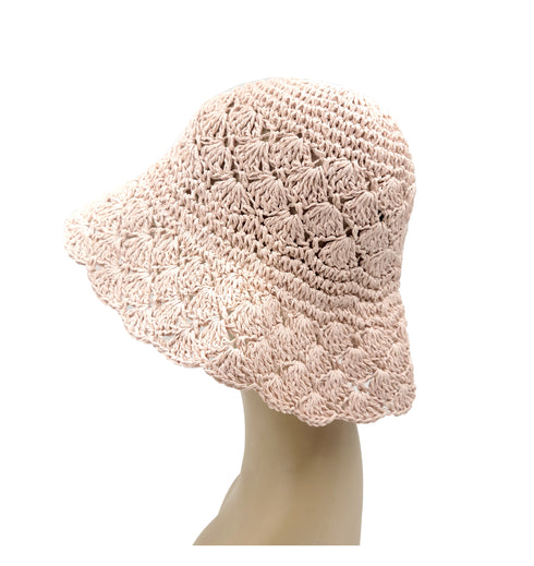 Handmade Crochet Size Adjustable Foldable Straw Bucket Hat
