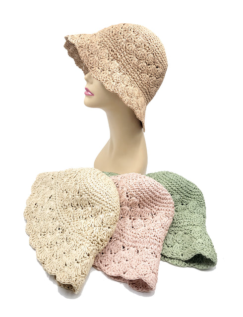 Handmade Crochet Size Adjustable Foldable Straw Bucket Hat