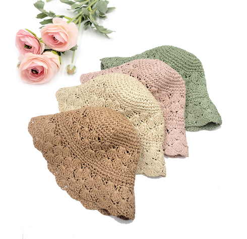 Handmade Crochet Size Adjustable Foldable Straw Bucket Hat