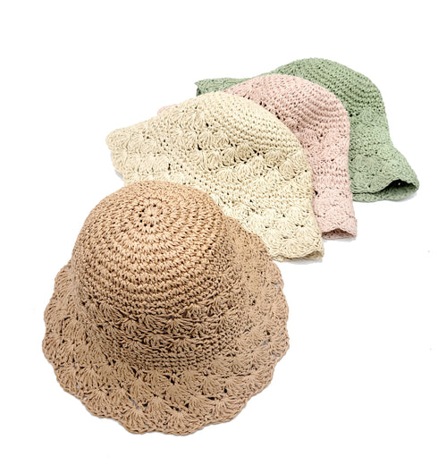 Handmade Crochet Size Adjustable Foldable Straw Bucket Hat