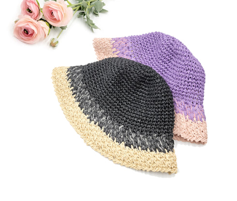 6 Colored Handmade Crochet Size Adjustable Foldable Straw Hat