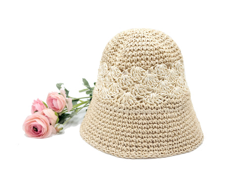 Handmade Crochet Size Adjustable Foldable Straw Bucket Hat