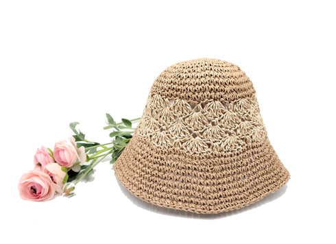 Handmade Crochet Size Adjustable Foldable Straw Bucket Hat