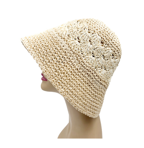 Handmade Crochet Size Adjustable Foldable Straw Bucket Hat