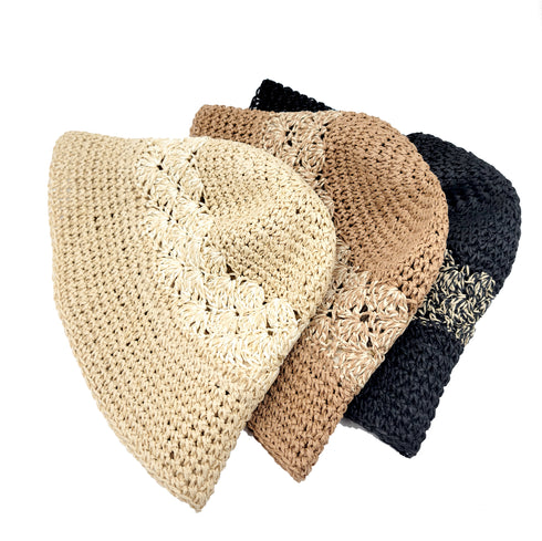 Handmade Crochet Size Adjustable Foldable Straw Bucket Hat