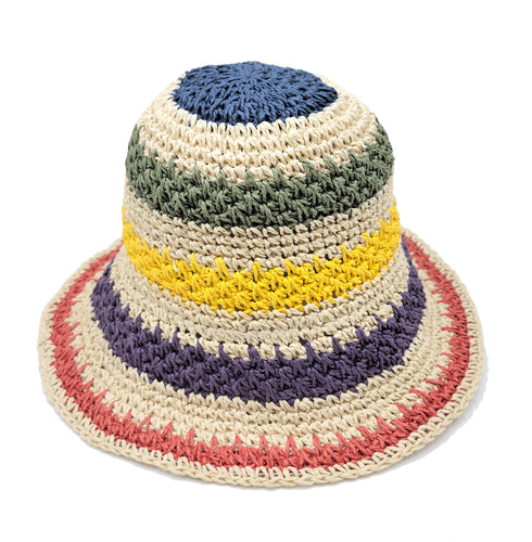 Stripe Pattern Crochet Size Adjustable Foldable Straw Beach Hat