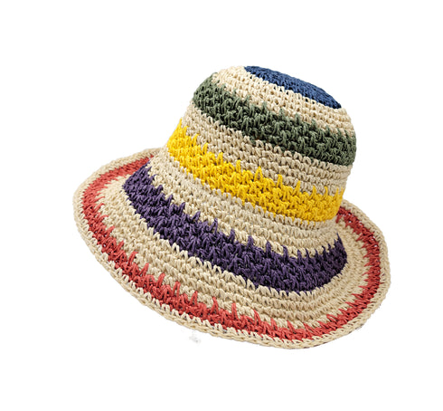 Stripe Pattern Crochet Size Adjustable Foldable Straw Beach Hat