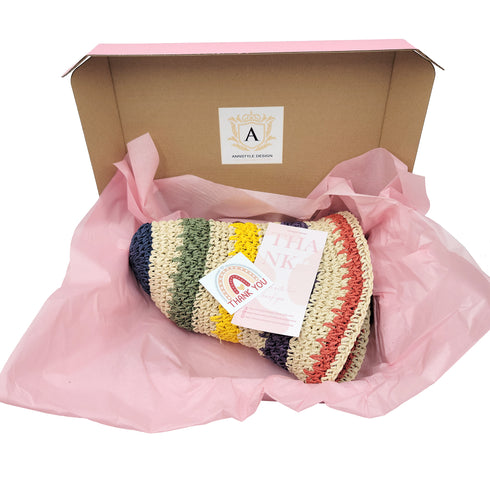 Stripe Pattern Crochet Size Adjustable Foldable Straw Beach Hat