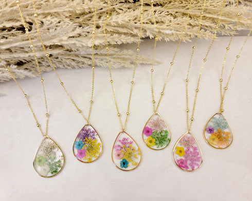Multi Dried Flower Handmade Resin Necklace