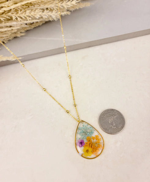 Multi Dried Flower Handmade Resin Necklace