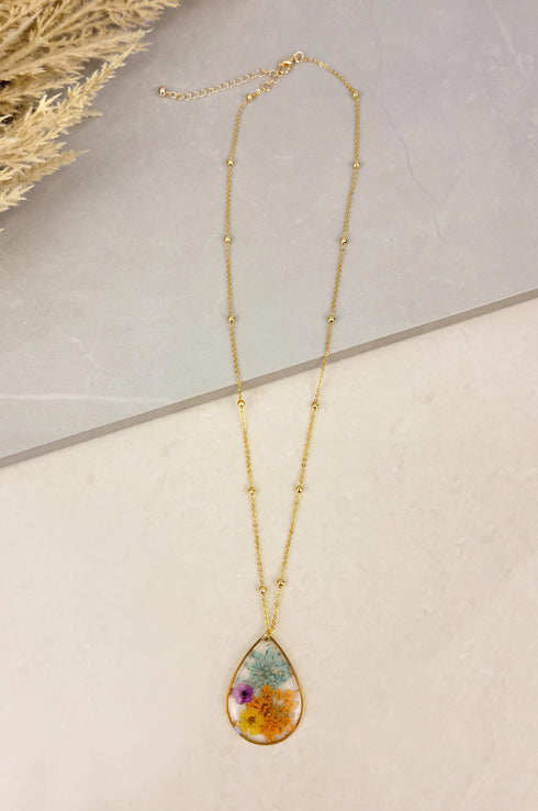 Multi Dried Flower Handmade Resin Necklace