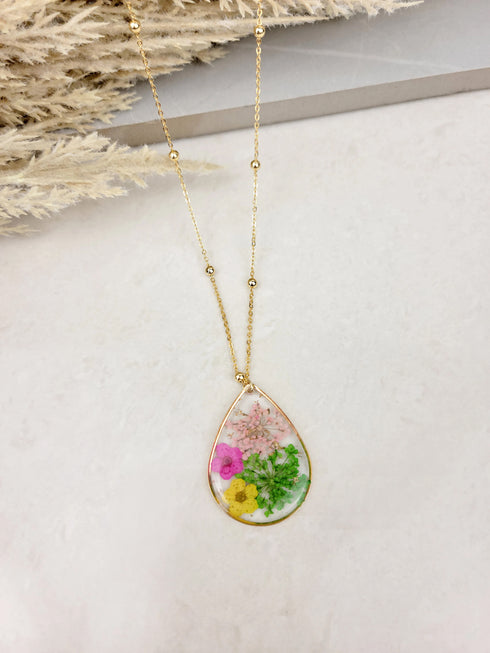 Multi Dried Flower Handmade Resin Necklace