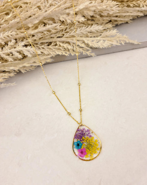 Multi Dried Flower Handmade Resin Necklace