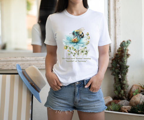 Cosmos with bee Watercolor Short Sleeves T-Shirt