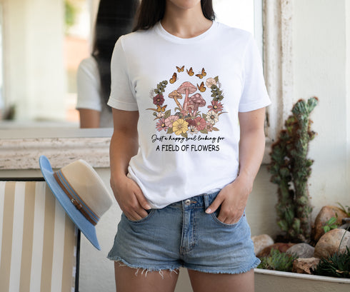 Flowers Mushroom Butterflies Short Sleeve T-Shirt