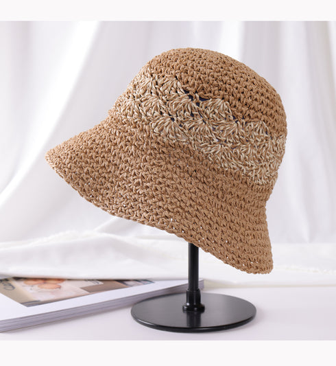Handmade Crochet Size Adjustable Foldable Straw Bucket Hat