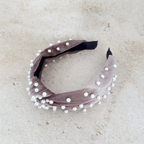 Handmade Pearl Beads velvet knot headband gifts for her
