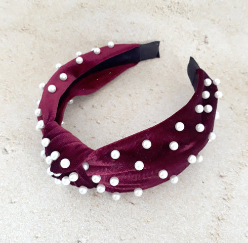 Handmade Pearl Beads velvet knot headband gifts for her