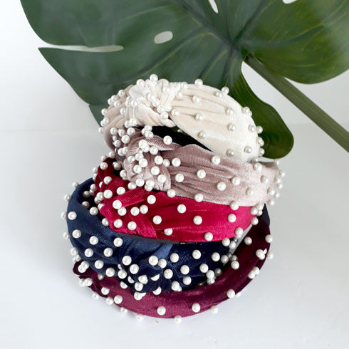 Handmade Pearl Beads velvet knot headband gifts for her