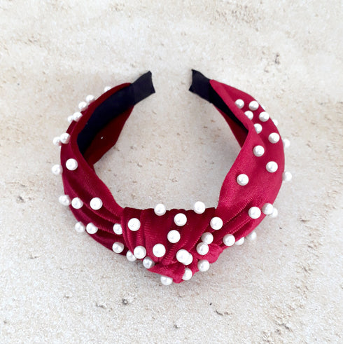 Handmade Pearl Beads velvet knot headband gifts for her