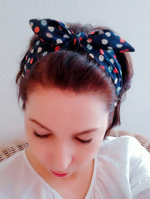 Handmade Satin Bow silky Polka Dot Headband bow headband gift for her
