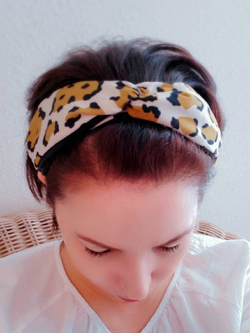 Handmade Turband Animal leopard wide Headband gift for her