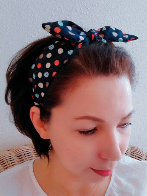 Handmade Satin Bow silky Polka Dot Headband bow headband gift for her