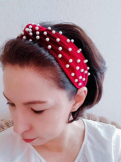 Handmade Pearl Beads velvet knot headband gifts for her
