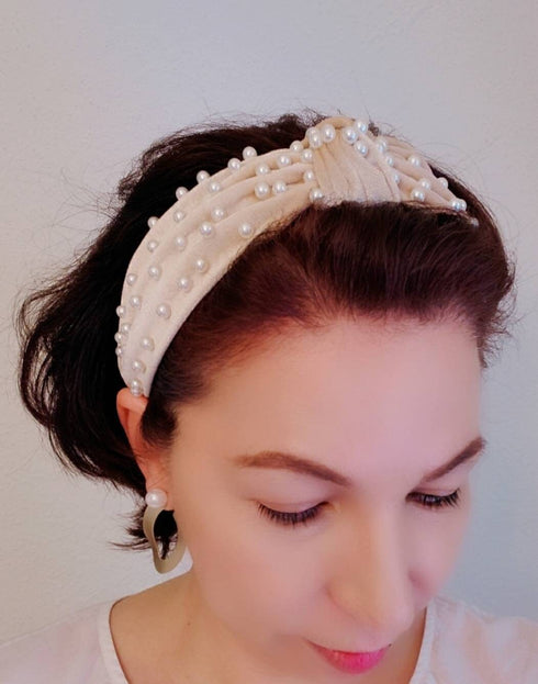 Handmade Pearl Beads velvet knot headband gifts for her