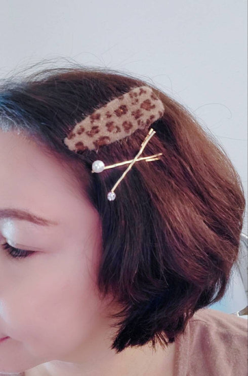 Leopard Hair Clip and Gold Bobby Pins Set