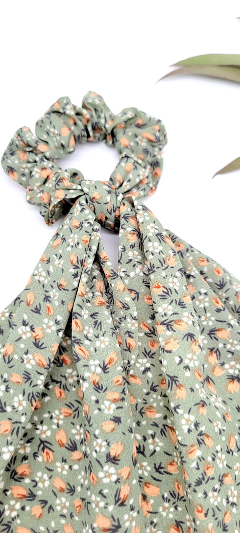 Blooms Floral Print Scarf Ponytail Holder Scarf Pony