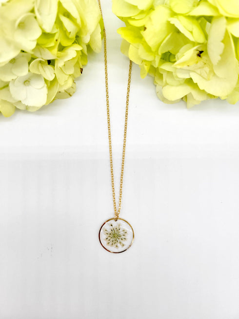 Handmade Dried flower Small Botanical Circle Necklace Handmade Resin Necklace , Real flower jewelry, gifts for her
