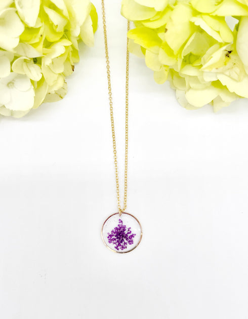 Handmade Dried flower Small Botanical Circle Necklace Handmade Resin Necklace , Real flower jewelry, gifts for her