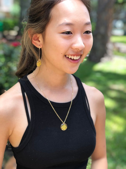 Handmade Dried flower Small Botanical Circle Necklace Handmade Resin Necklace , Real flower jewelry, gifts for her