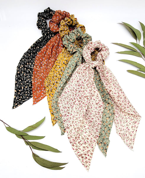 Blooms Floral Print Scarf Ponytail Holder Scarf Pony