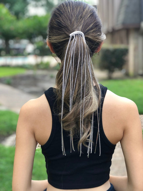 Sparkly Hair Clips Accessories with Long Rhinestone Tassel for Women Ladies Girls