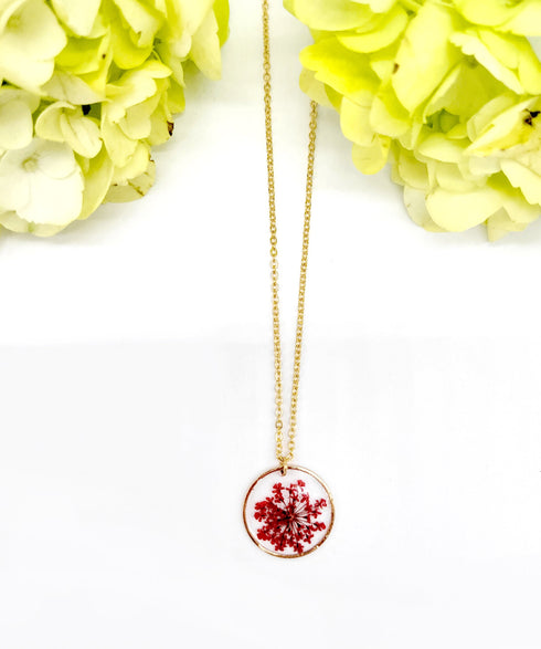 Handmade Dried flower Small Botanical Circle Necklace Handmade Resin Necklace , Real flower jewelry, gifts for her