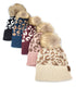 Leopard Jacquard Knit C.C Beanie With Pom Women Thick Stretch Winter Hat