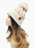 Leopard Jacquard Knit C.C Beanie With Pom Women Thick Stretch Winter Hat