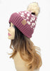 Leopard Jacquard Knit C.C Beanie With Pom Women Thick Stretch Winter Hat