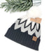 Chevron Beanie with Faux Fur Pom C.C Hat