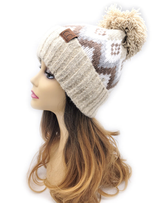 Aztec Chevron Knit Pom Beanie C.C Hat
