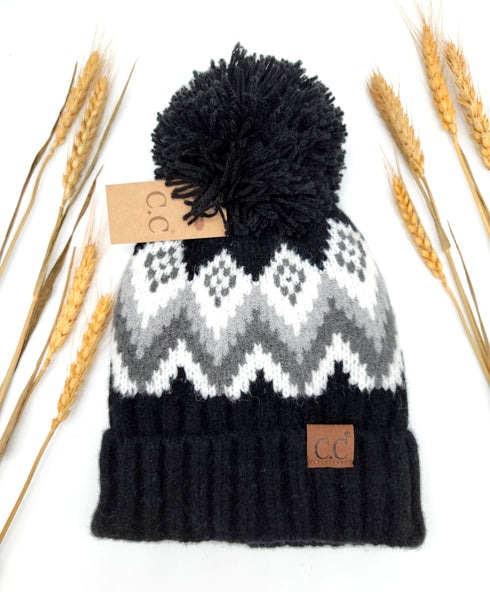 Aztec Chevron Knit Pom Beanie C.C Hat