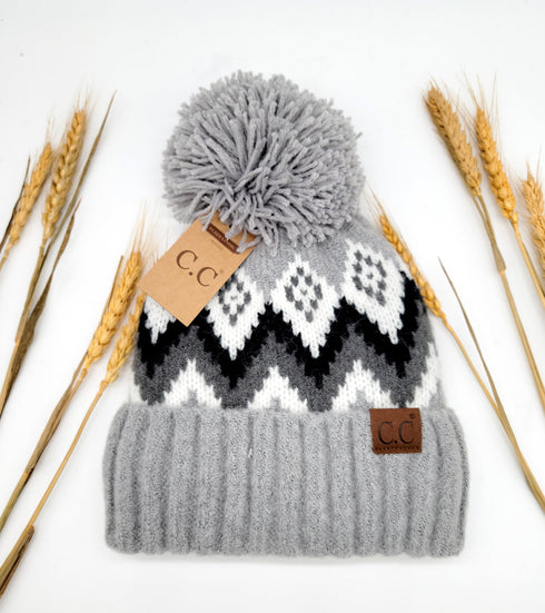 Aztec Chevron Knit Pom Beanie C.C Hat