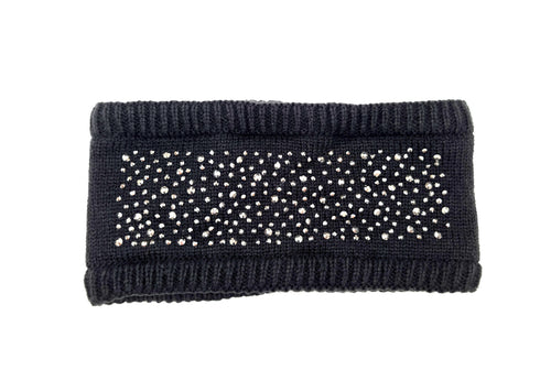 Women's Fine Knit Headband with Rhinestone Studs, Soft Lining