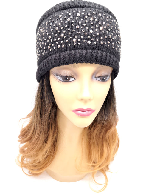 Women's Fine Knit Headband with Rhinestone Studs, Soft Lining